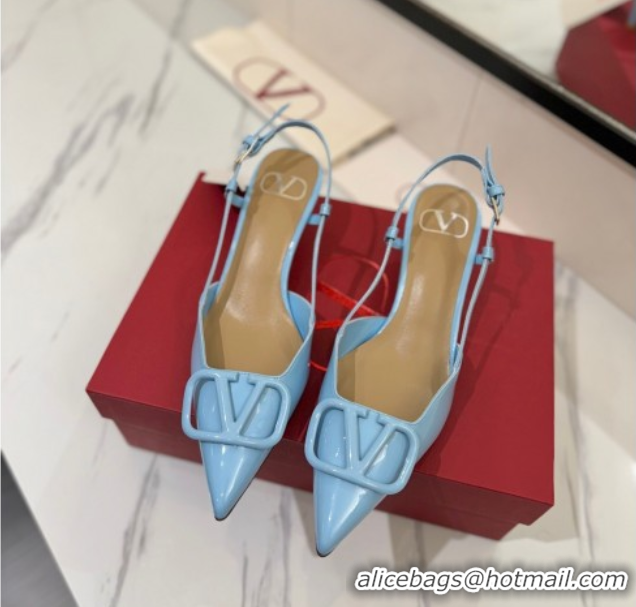 Unique Style Valentino VLogo Signature Slingback Pumps 4.5cm in Patent Calfskin Light Blue 2025 VA082111