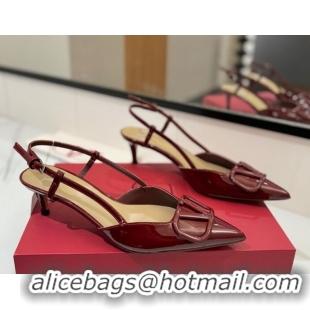 Luxury Valentino VLogo Signature Slingback Pumps 4.5cm in Patent Calfskin Dark Burgundy 2025 VA082111