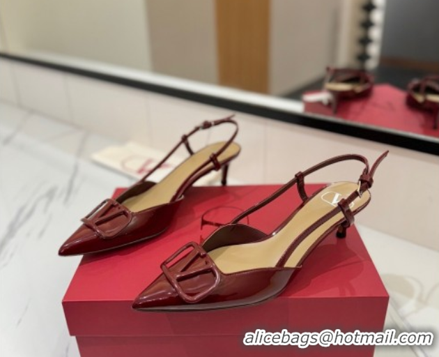 Luxury Valentino VLogo Signature Slingback Pumps 4.5cm in Patent Calfskin Dark Burgundy 2025 VA082111