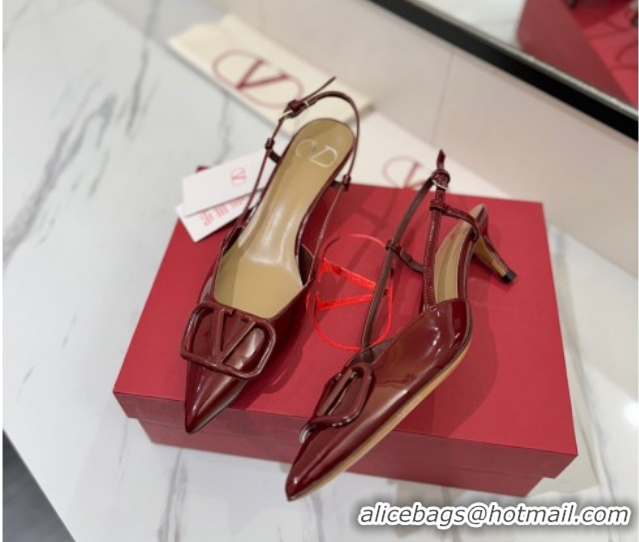 Luxury Valentino VLogo Signature Slingback Pumps 4.5cm in Patent Calfskin Dark Burgundy 2025 VA082111