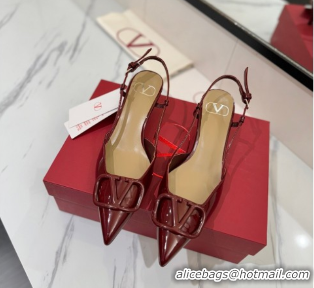 Luxury Valentino VLogo Signature Slingback Pumps 4.5cm in Patent Calfskin Dark Burgundy 2025 VA082111