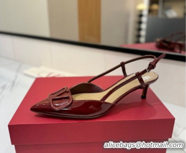 Luxury Valentino VLogo Signature Slingback Pumps 4.5cm in Patent Calfskin Dark Burgundy 2025 VA082111