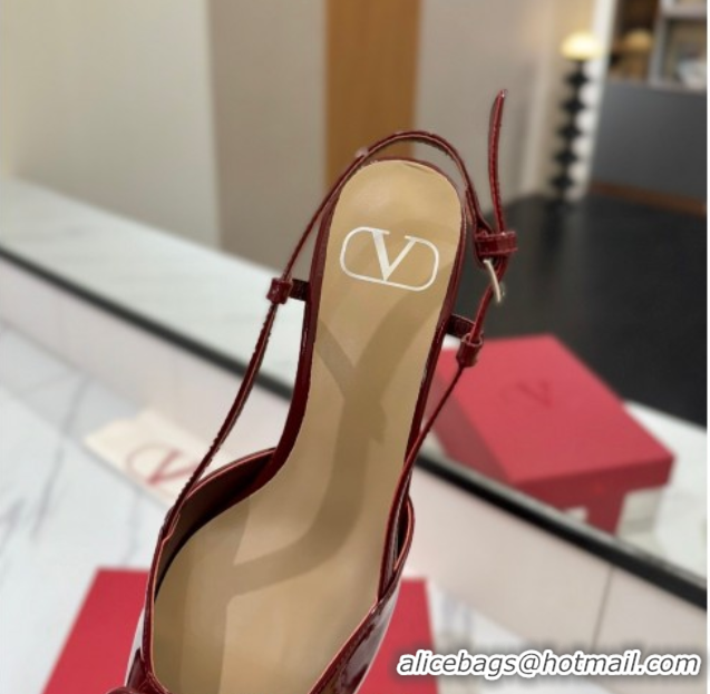 Luxury Valentino VLogo Signature Slingback Pumps 4.5cm in Patent Calfskin Dark Burgundy 2025 VA082111