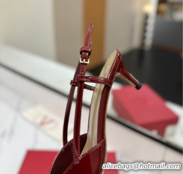 Luxury Valentino VLogo Signature Slingback Pumps 4.5cm in Patent Calfskin Dark Burgundy 2025 VA082111