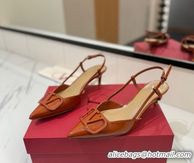 Best Grade Valentino VLogo Signature Slingback Pumps 4.5cm in Patent Calfskin Brown VA082111