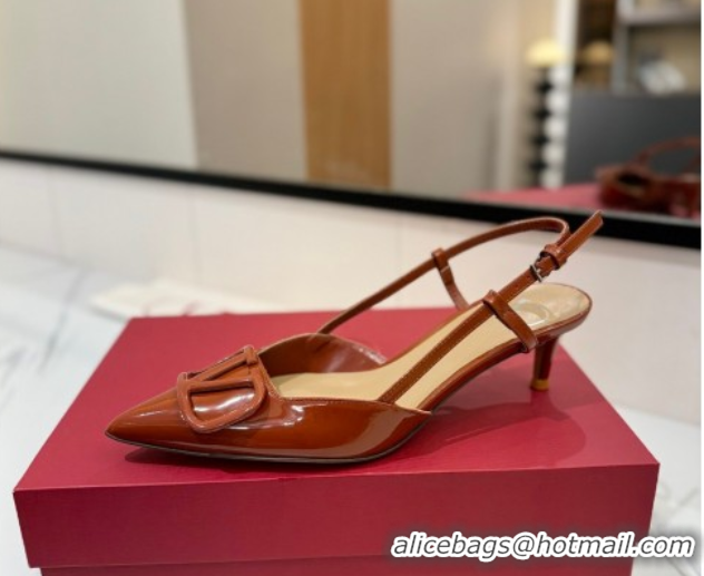 Best Grade Valentino VLogo Signature Slingback Pumps 4.5cm in Patent Calfskin Brown VA082111
