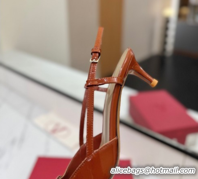 Best Grade Valentino VLogo Signature Slingback Pumps 4.5cm in Patent Calfskin Brown VA082111