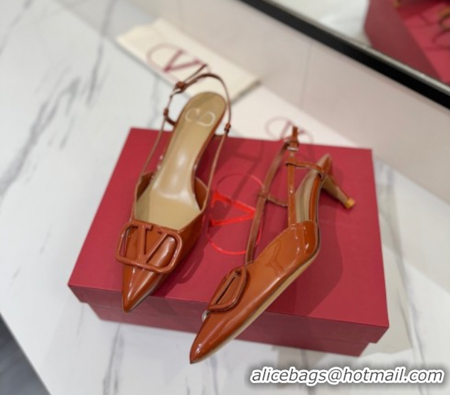 Best Grade Valentino VLogo Signature Slingback Pumps 4.5cm in Patent Calfskin Brown VA082111