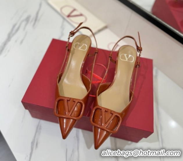 Best Grade Valentino VLogo Signature Slingback Pumps 4.5cm in Patent Calfskin Brown VA082111