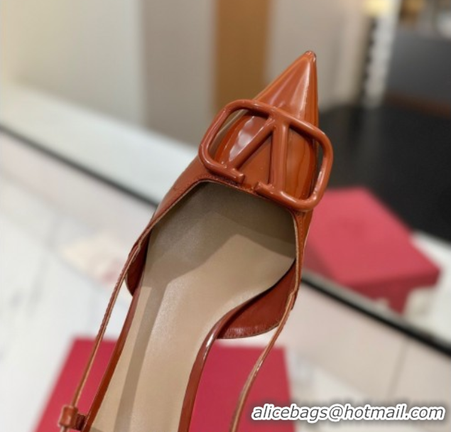 Best Grade Valentino VLogo Signature Slingback Pumps 4.5cm in Patent Calfskin Brown VA082111