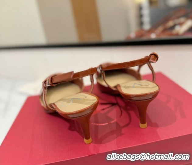 Best Grade Valentino VLogo Signature Slingback Pumps 4.5cm in Patent Calfskin Brown VA082111
