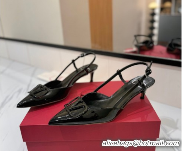 Best Price Valentino VLogo Signature Slingback Pumps 4.5cm in Patent Calfskin All Black VA082111