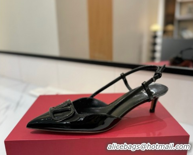 Best Price Valentino VLogo Signature Slingback Pumps 4.5cm in Patent Calfskin All Black VA082111