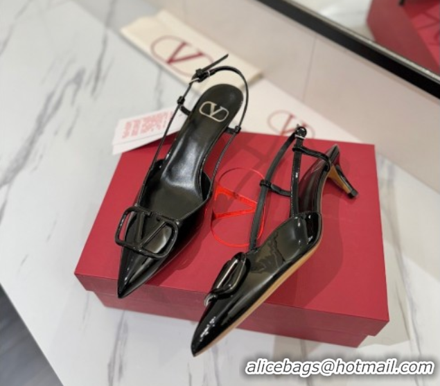 Best Price Valentino VLogo Signature Slingback Pumps 4.5cm in Patent Calfskin All Black VA082111