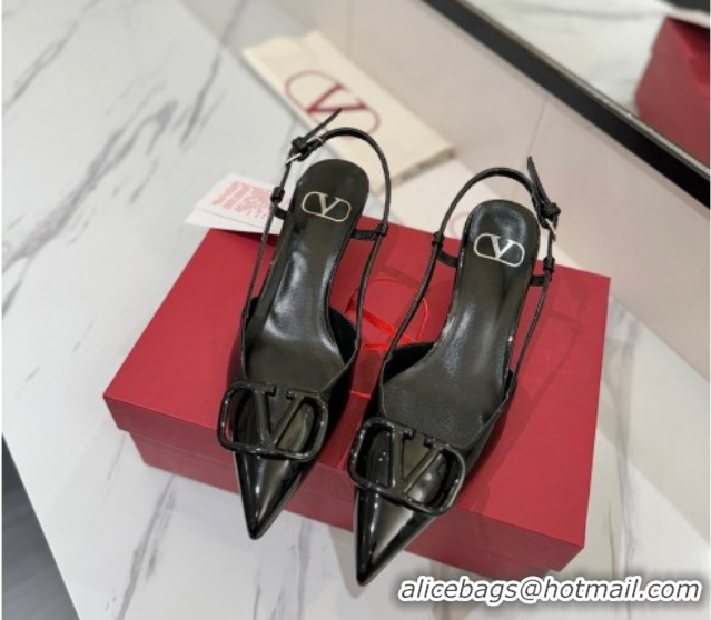 Best Price Valentino VLogo Signature Slingback Pumps 4.5cm in Patent Calfskin All Black VA082111