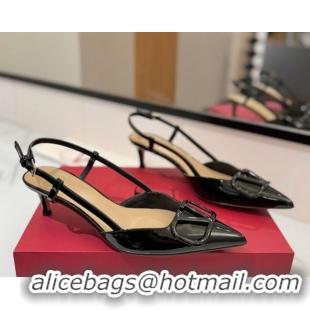 Perfect Valentino VLogo Signature Slingback Pumps 4.5cm in Patent Calfskin Black2 2025 VA082111