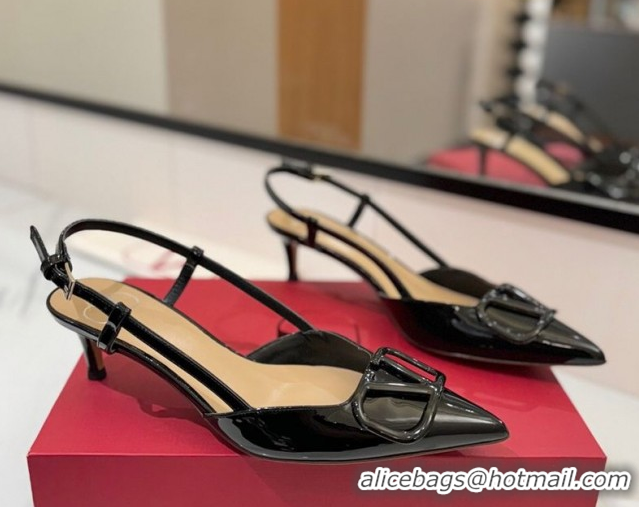 Perfect Valentino VLogo Signature Slingback Pumps 4.5cm in Patent Calfskin Black2 2025 VA082111