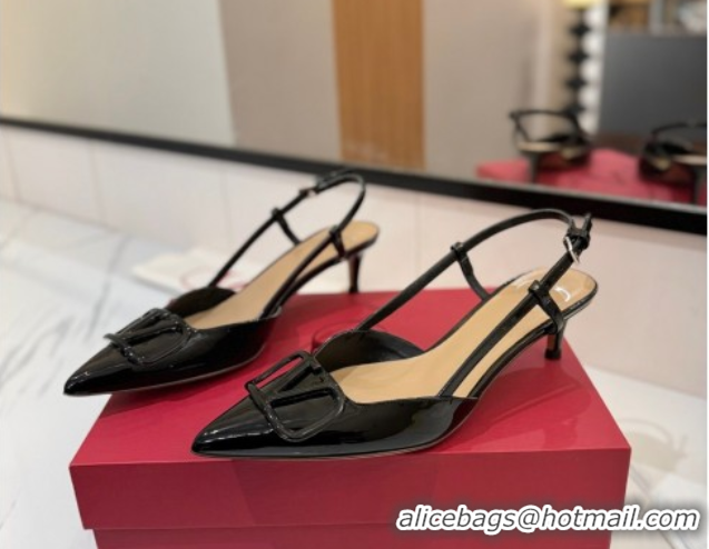 Perfect Valentino VLogo Signature Slingback Pumps 4.5cm in Patent Calfskin Black2 2025 VA082111
