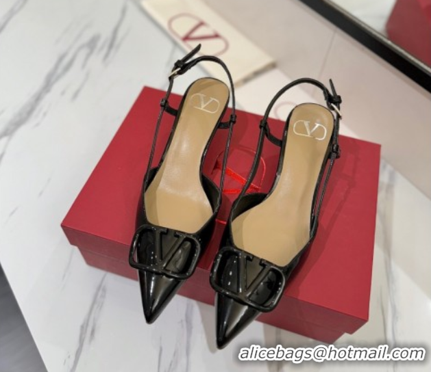 Perfect Valentino VLogo Signature Slingback Pumps 4.5cm in Patent Calfskin Black2 2025 VA082111