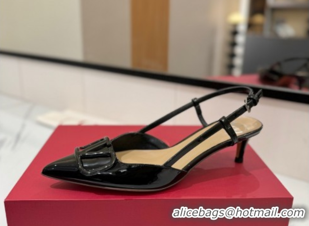 Perfect Valentino VLogo Signature Slingback Pumps 4.5cm in Patent Calfskin Black2 2025 VA082111