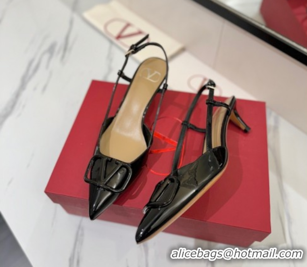 Perfect Valentino VLogo Signature Slingback Pumps 4.5cm in Patent Calfskin Black2 2025 VA082111