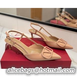 Leisure Valentino VLogo Signature Slingback Pumps 4.5cm in Patent Calfskin Pale Pink 2025 VA082111