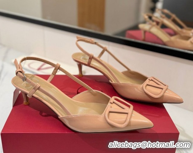 Leisure Valentino VLogo Signature Slingback Pumps 4.5cm in Patent Calfskin Pale Pink 2025 VA082111