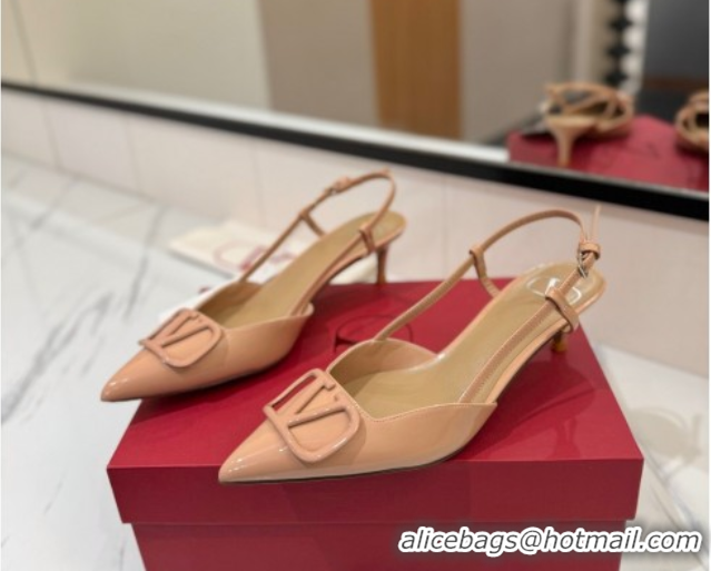 Leisure Valentino VLogo Signature Slingback Pumps 4.5cm in Patent Calfskin Pale Pink 2025 VA082111
