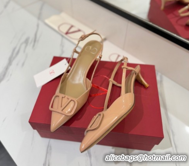 Leisure Valentino VLogo Signature Slingback Pumps 4.5cm in Patent Calfskin Pale Pink 2025 VA082111