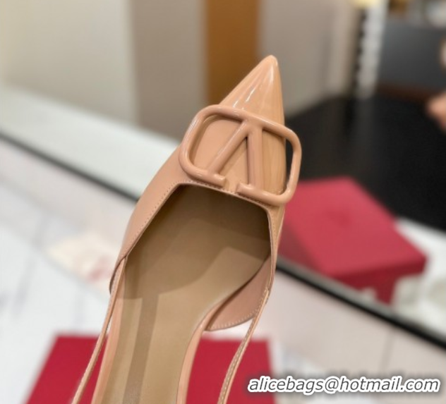 Leisure Valentino VLogo Signature Slingback Pumps 4.5cm in Patent Calfskin Pale Pink 2025 VA082111