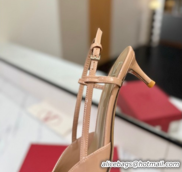 Leisure Valentino VLogo Signature Slingback Pumps 4.5cm in Patent Calfskin Pale Pink 2025 VA082111