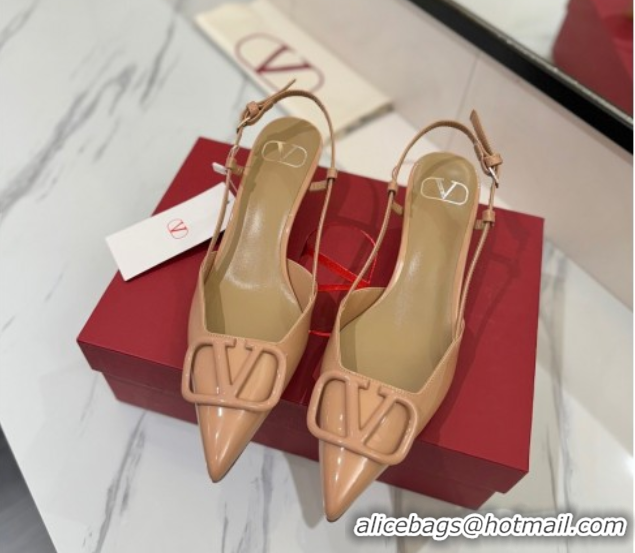 Leisure Valentino VLogo Signature Slingback Pumps 4.5cm in Patent Calfskin Pale Pink 2025 VA082111