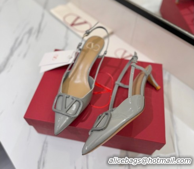 Unique Style Valentino VLogo Signature Slingback Pumps 4.5cm in Patent Calfskin Grey 2025 VA082111