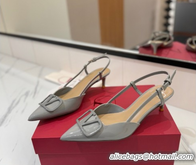 Unique Style Valentino VLogo Signature Slingback Pumps 4.5cm in Patent Calfskin Grey 2025 VA082111