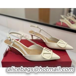Classic Hot Valentino VLogo Signature Slingback Pumps 4.5cm in Patent Calfskin White 2025 VA082111