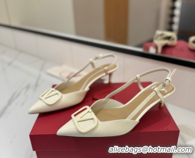 Classic Hot Valentino VLogo Signature Slingback Pumps 4.5cm in Patent Calfskin White 2025 VA082111