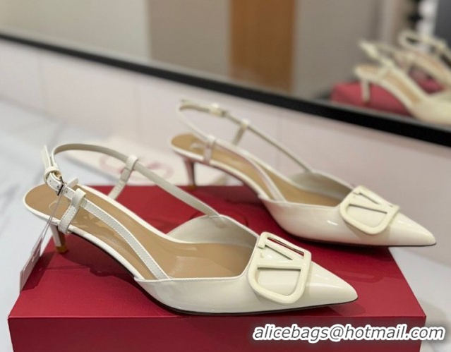 Classic Hot Valentino VLogo Signature Slingback Pumps 4.5cm in Patent Calfskin White 2025 VA082111