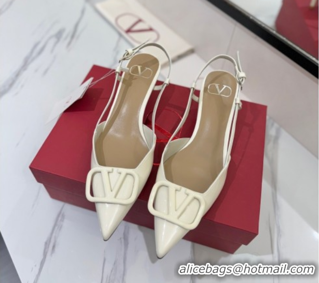 Classic Hot Valentino VLogo Signature Slingback Pumps 4.5cm in Patent Calfskin White 2025 VA082111