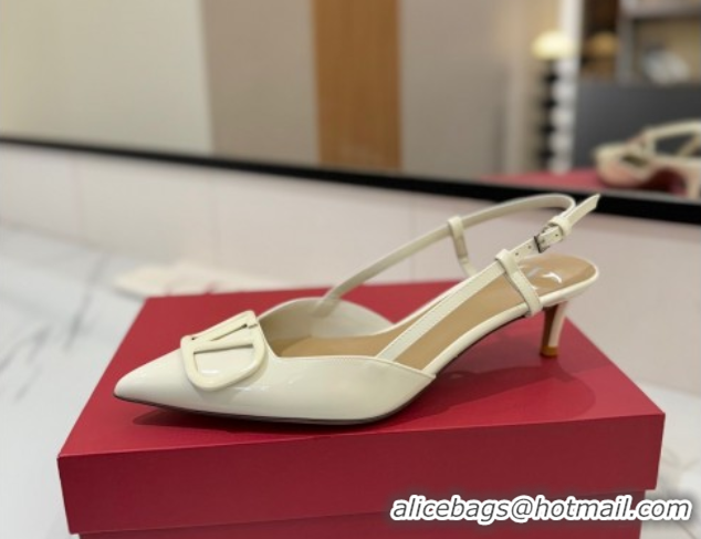 Classic Hot Valentino VLogo Signature Slingback Pumps 4.5cm in Patent Calfskin White 2025 VA082111