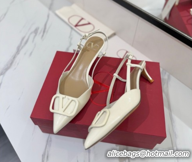 Classic Hot Valentino VLogo Signature Slingback Pumps 4.5cm in Patent Calfskin White 2025 VA082111