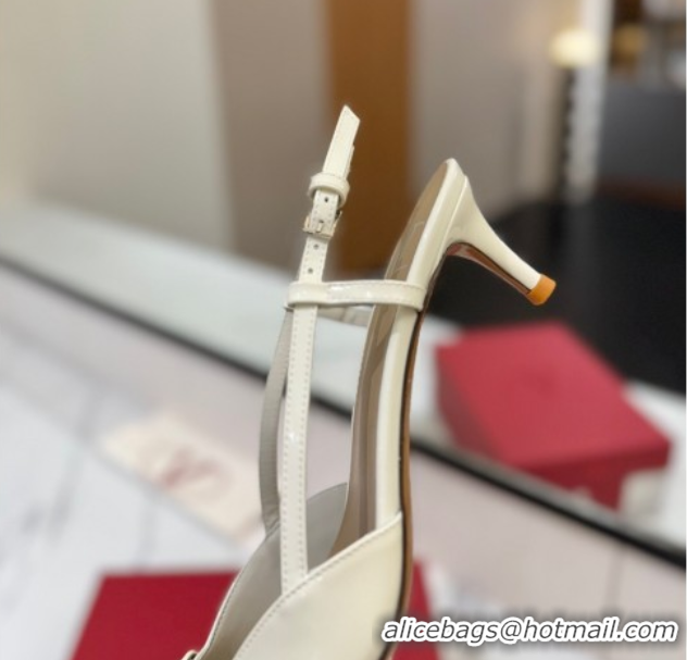 Classic Hot Valentino VLogo Signature Slingback Pumps 4.5cm in Patent Calfskin White 2025 VA082111