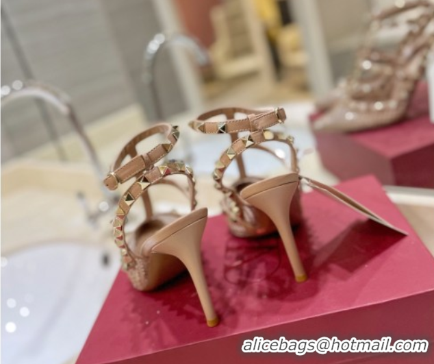 Luxury Valentino Rockstud Pumps 10cm in Quilted Mesh and Strass Pale Pink 2025 VA082112