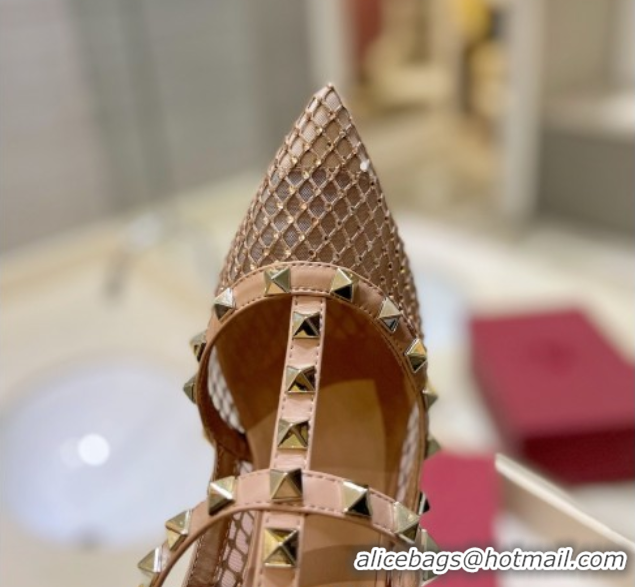 Luxury Valentino Rockstud Pumps 10cm in Quilted Mesh and Strass Pale Pink 2025 VA082112