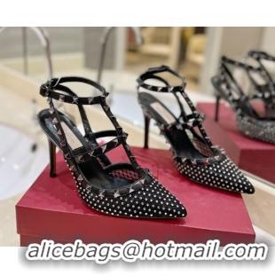 Shop Cheap Valentino Rockstud Pumps 10cm in Quilted Mesh and Strass Black 2025 VA082112