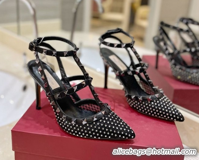 Shop Cheap Valentino Rockstud Pumps 10cm in Quilted Mesh and Strass Black 2025 VA082112