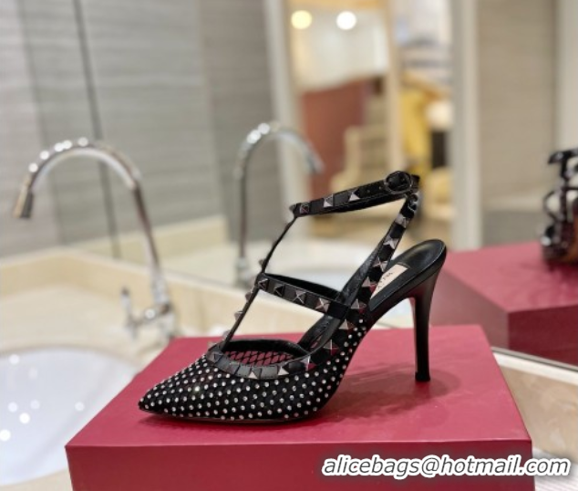 Shop Cheap Valentino Rockstud Pumps 10cm in Quilted Mesh and Strass Black 2025 VA082112