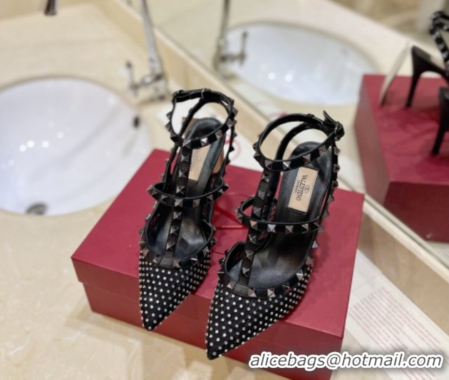 Shop Cheap Valentino Rockstud Pumps 10cm in Quilted Mesh and Strass Black 2025 VA082112