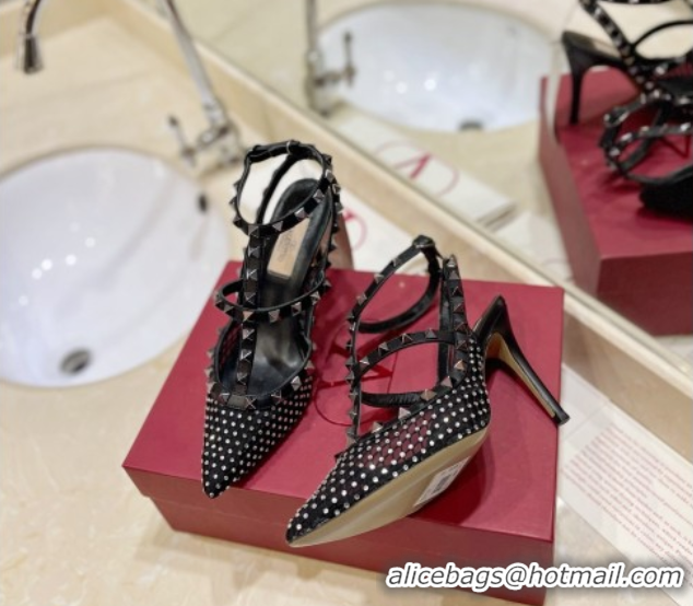 Shop Cheap Valentino Rockstud Pumps 10cm in Quilted Mesh and Strass Black 2025 VA082112