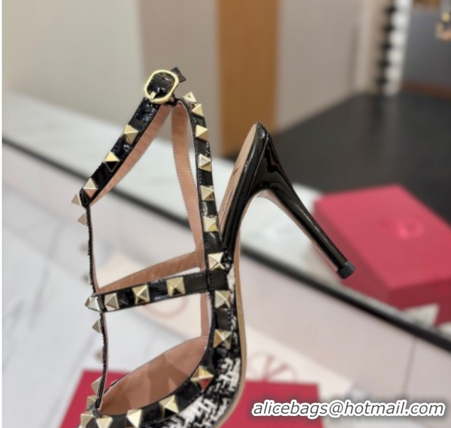 Best Product Valentino Rockstud Pumps 10cm in Tweed with Double Strap Black/White 0821110