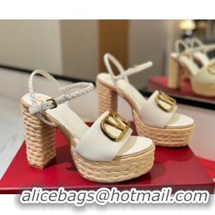 Buy Discount Valentino VLogo Grainy Calfskin Platform Sandals 11.5cm White/Gold 2025 VA082112